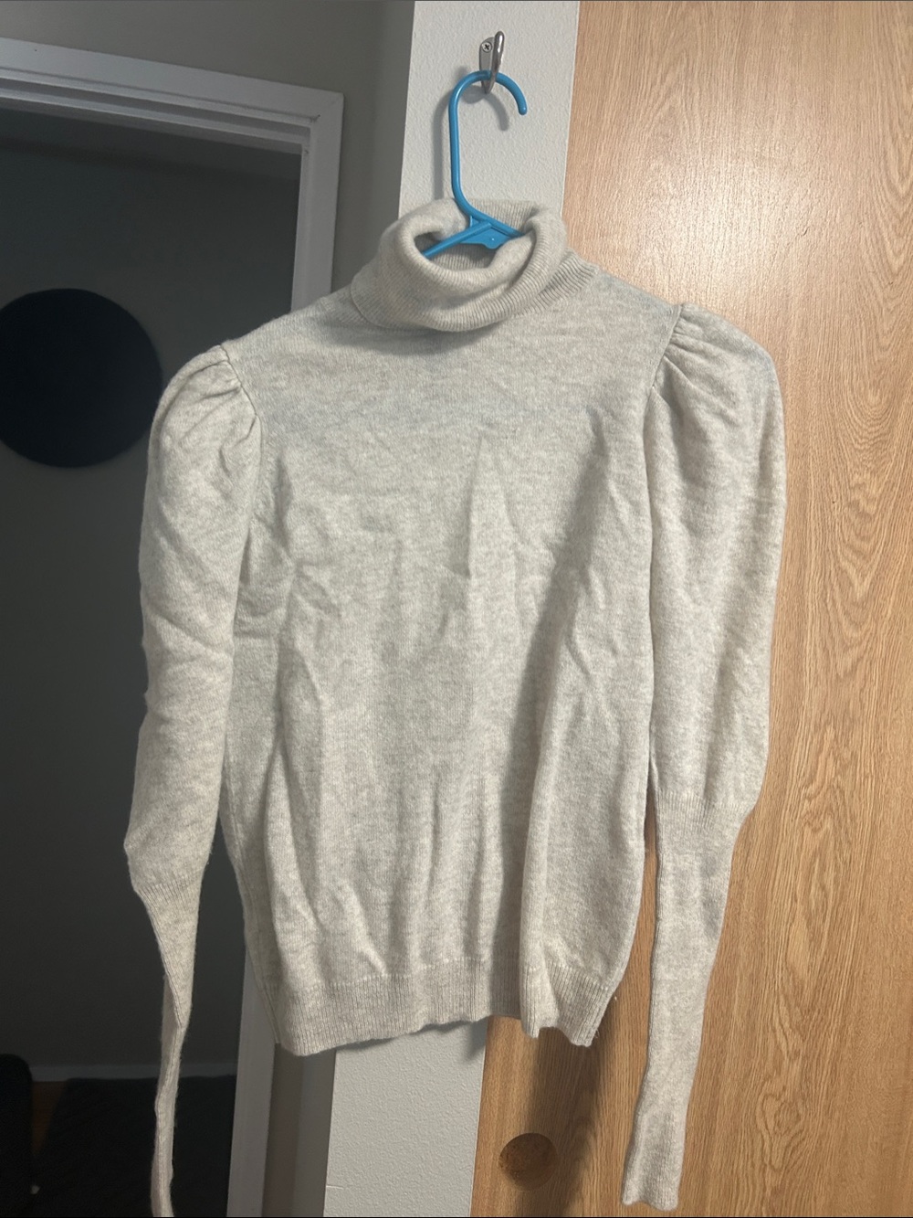 Aqua Cream Turtleneck Puff-Sleeve Sweater